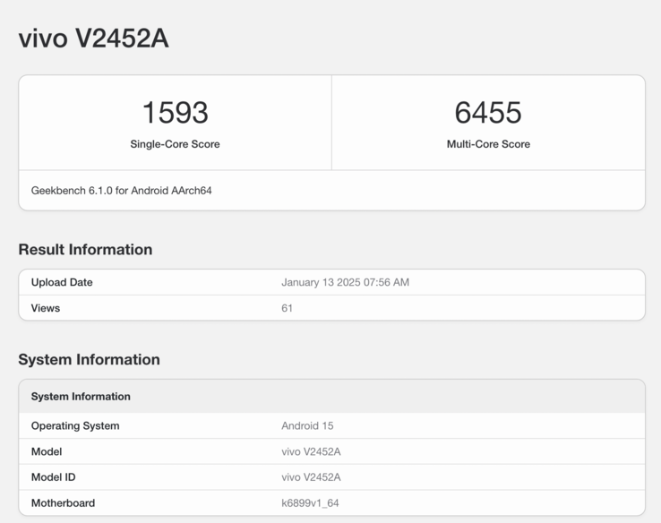 Liste Geekbench du potentiel iQoo Z10 Turbo. (Source de l'image : Geekbench)