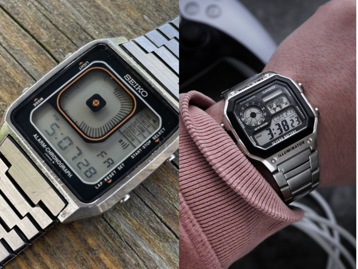 La Seiko G757 (à gauche) et la Casio AE-1200WHD-1AV (à droite). (Source des images : MyRetroWatches et MTR Watches)