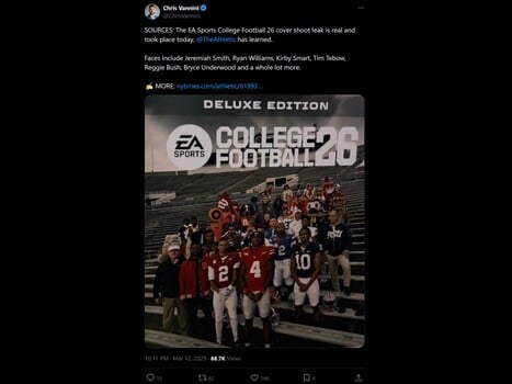 Chris Vannini College Football 26 cover leak X Post (Image source : screenshot, Chris Vannini X account)