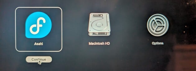 En maintenant le bouton d'alimentation de votre Apple Silicon Mac, vous accéderez au menu de démarrage où vous pourrez lancer Asahi (Image Source : Notebookcheck)