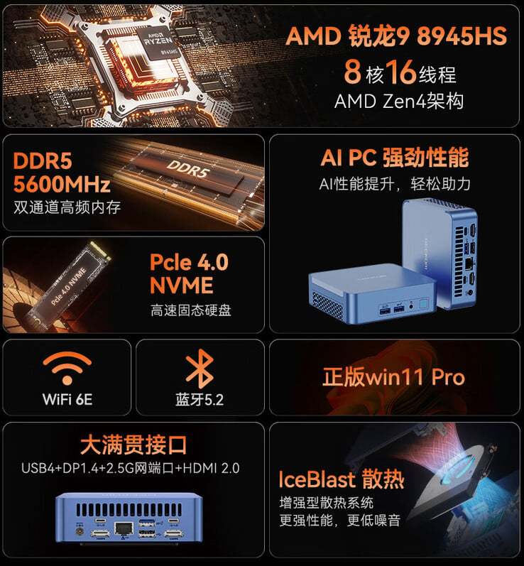 Principales caractéristiques du mini-PC (source de l'image : Jd.com)
