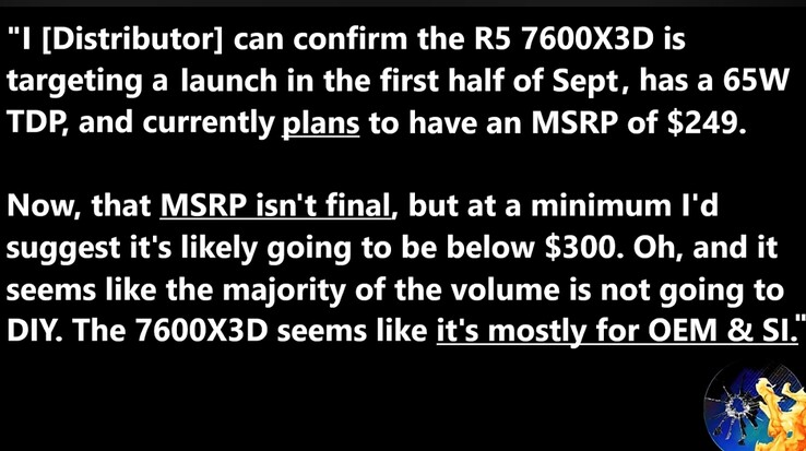 Fuite du Ryzen 5 7600X3D. (Source de l'image : Moore's Law Is Dead)