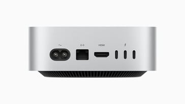 Au dos : câble d'alimentation, Ethernet Gigabit, HDMI 2.1, 3x USB-C Thunderbolt 5 (120 Gbit/s, DisplayPort Alt mode 1.4) (image : Apple)