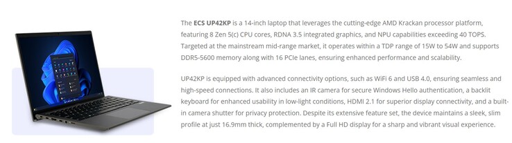 Premiers détails sur le nouvel ordinateur portable ECS avec point AMD Krackan (Image source : ECS)