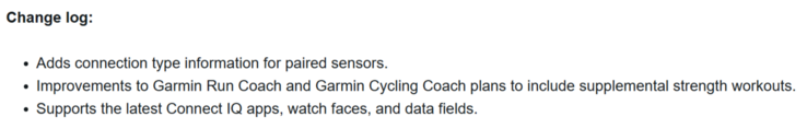 Le journal des modifications de la mise à jour de la version bêta 13.07 de Garmin pour les smartwatches Venu 3 et Vivoactive 5. (Source de l'image : Garmin)