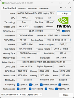 GPU-Z : GeForce Ordinateur portable RTX 4060