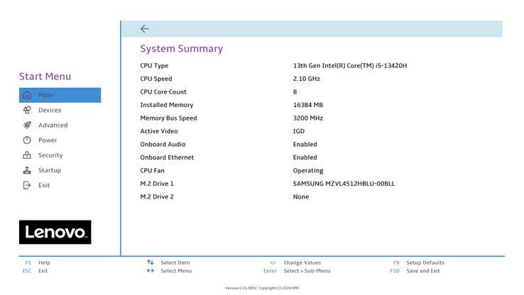 Options du BIOS sur le Lenovo IdeaCentre Mini 5