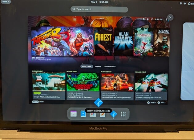 Fedora ARM native avec GNOME sur un Macbook Pro M1 utilisant Steam Big Picture (Image Source : Notebookcheck)