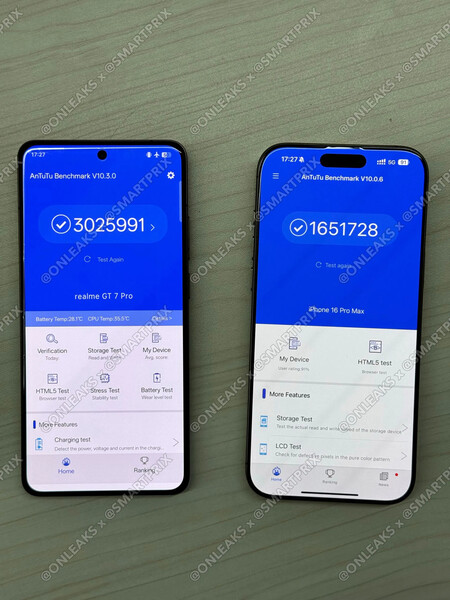 Score AnTuTu du Realme GT7 Pro, à gauche (source d'image : Smartprix)