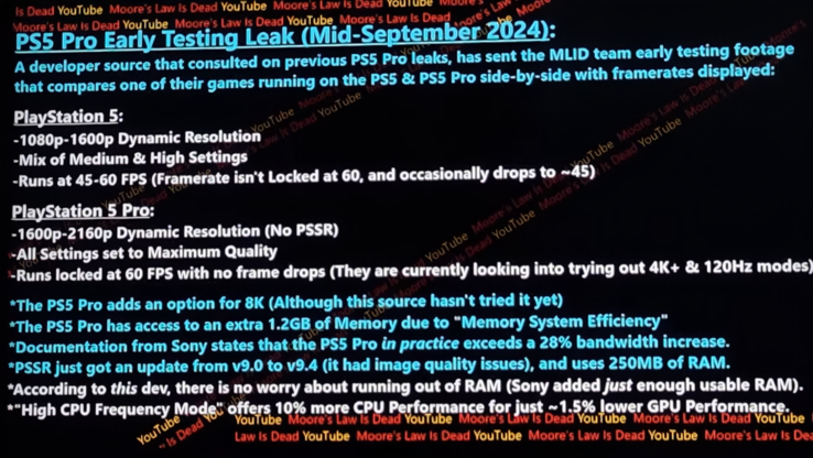 Fuite des performances de la PlayStation 5 Pro (source de l'image : Moore's Law is Dead sur YouTube)