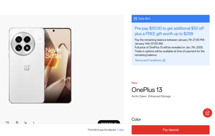 L'offre pour les premiers acheteurs du OnePlus 13. (Source de l'image : OnePlus)