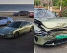 La Xiaomi SU7 s'en est beaucoup moins bien sortie lors de la collision avec la Tesla Model Y. (Image source : Xiaomi/@Tslachan - edited)