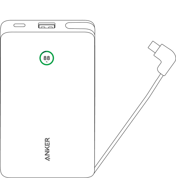 La Anker Nano Power Bank 20K avec câble USB-C intégré, telle qu'elle a été divulguée dans un croquis en août. (Source de l'image : Anker via Reddit)