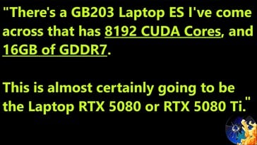 Fuite des spécifications de l'ordinateur portable RTX 5080. (Image source : Moore's Law Is Dead)