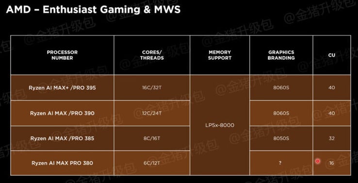 Fuite des spécifications de l'APU AMD Strix Halo (Image source : Golden Pig Upgrade)