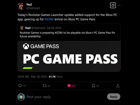 Tez2 GTA 5 PC Game Pass rumor X post (Image source : screenshot, Tez2 X account)