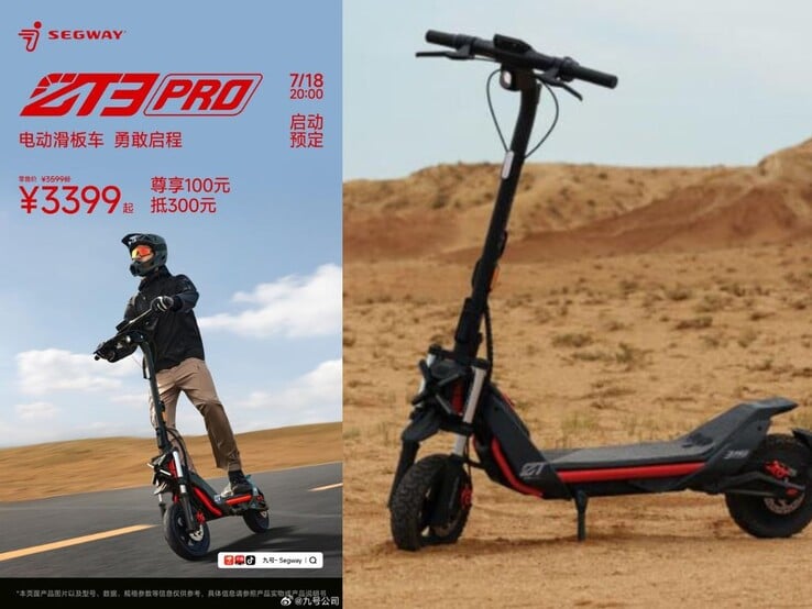 L'affiche de lancement du Segway ZT3 Pro et le scooter électrique rouge/noir (Source : PassionateGeekz)