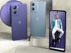 Motorola décrit les couleurs du Moto E15 comme Denim Blue, Misty Blue et Fresh Lavender. (Source de l&#039;image : Motorola)