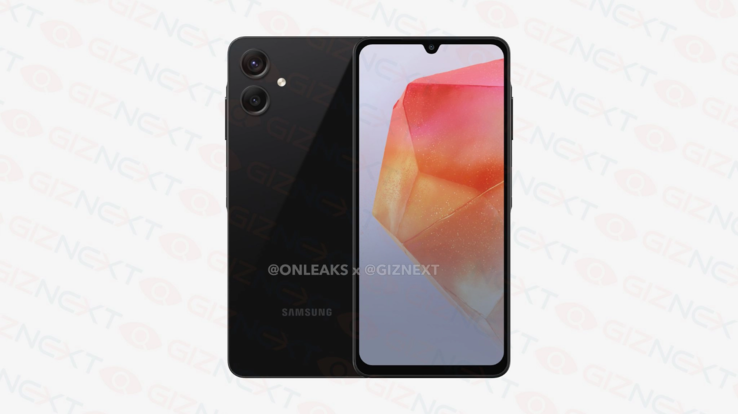 Les rendus du Galaxy A06 montrent également l'encoche en forme de goutte d'eau et l'appareil photo à double objectif. (Source : @OnLeaks x GizNext)