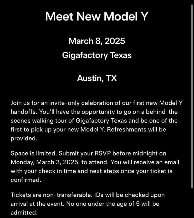 Le modèle Y Juniper refresh date de lancement invitation pour Giga Texas