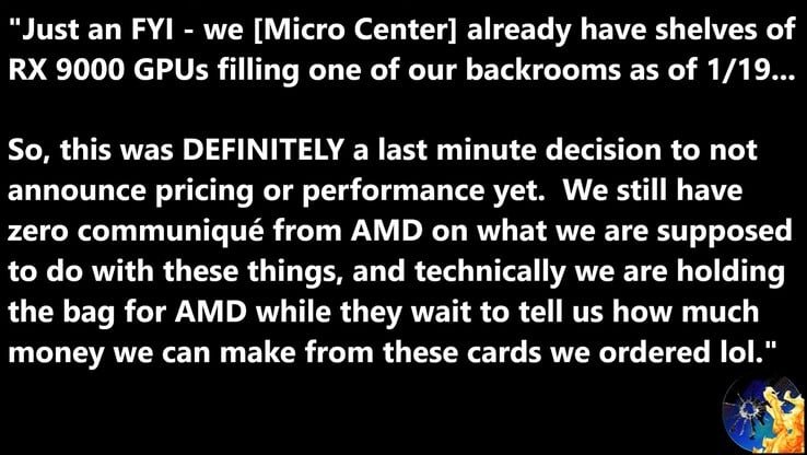 Micro Center aurait des GPU RX 9000 en attente d'être mis en rayon. (Source de l'image : Moore's Law Is Dead)