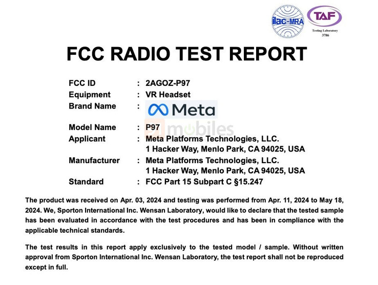 Liste FCC du casque VR (Image source : 91mobiles)