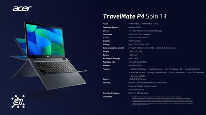 Acer TravelMate P4 Spin 14 : Spécifications. (Source : Acer)