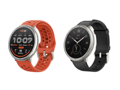 La smartwatch Amazfit Active 2 en silicone sport rouge (à gauche) et en cuir noir (à droite), vendue respectivement 99,99 $ et 129,99 $. (Source de l&#039;image : Amazfit)