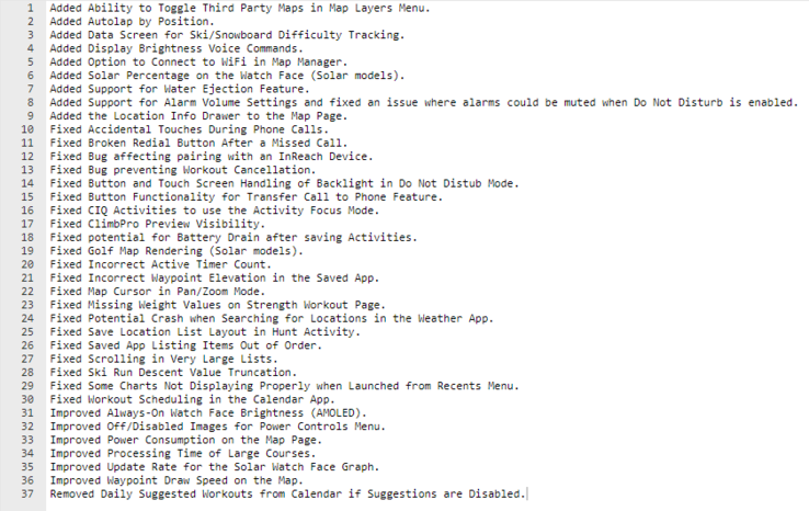 Le journal des modifications de la version 11.81 du logiciel bêta de la montre intelligente Fenix 8. (Source de l'image : Garmin)