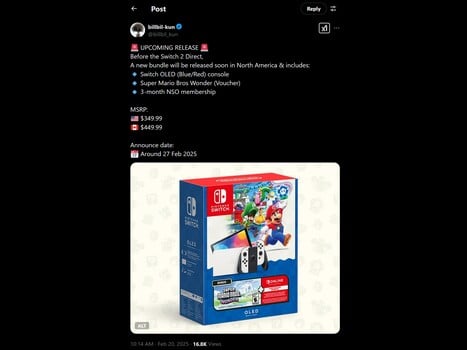 La Switch OLED Mario Bros Wonder bundle a fait l'objet d'une fuite (Image source : billbil-kun X account)