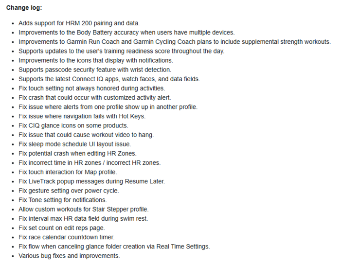 Le journal des modifications de la version 22.22 du logiciel stable de certaines smartwatches Garmin Forerunner. (Source de l'image : Garmin)