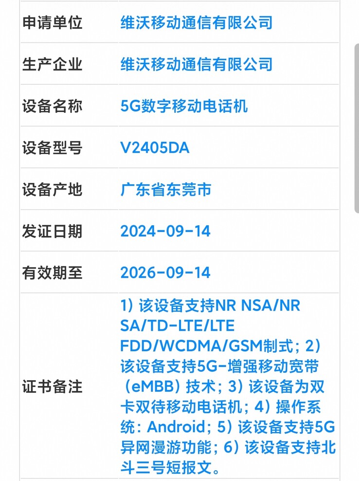 Le Vivo X200 Pro Satellite Edition est enregistré auprès des autorités chinoises. (Source : Digital Chat Station via Weibo)