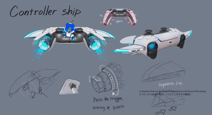 Un premier dessin conceptuel pour le design du "Dual-Speeder" d'Astro Bot. (Source de l'image : PlayStation Blog)